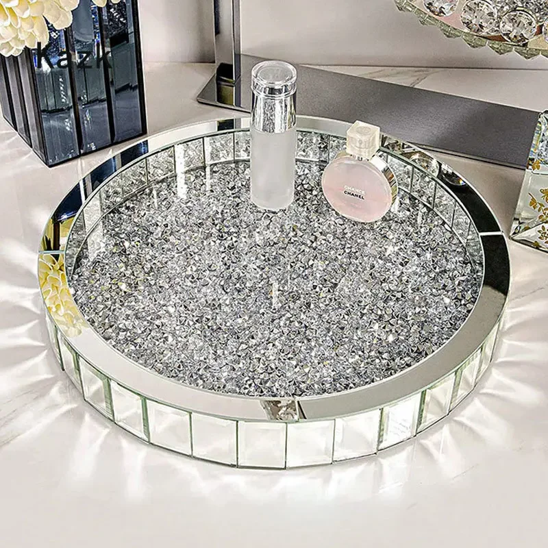 Luxury Skincare Aesthetic - 럭셔리 다이아몬드 상감 유리 보관 트레이,